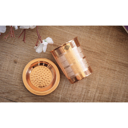 Pure Copper Glass, Tumbler Handcrafted in Luxury Design with a Plain Copper Lid, Drinkware, Serveware, 300 ml