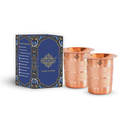 Pure Copper Glass, Tumbler Handcrafted in Luxury Design with a Plain Copper Lid, Drinkware, Serveware, 300 ml