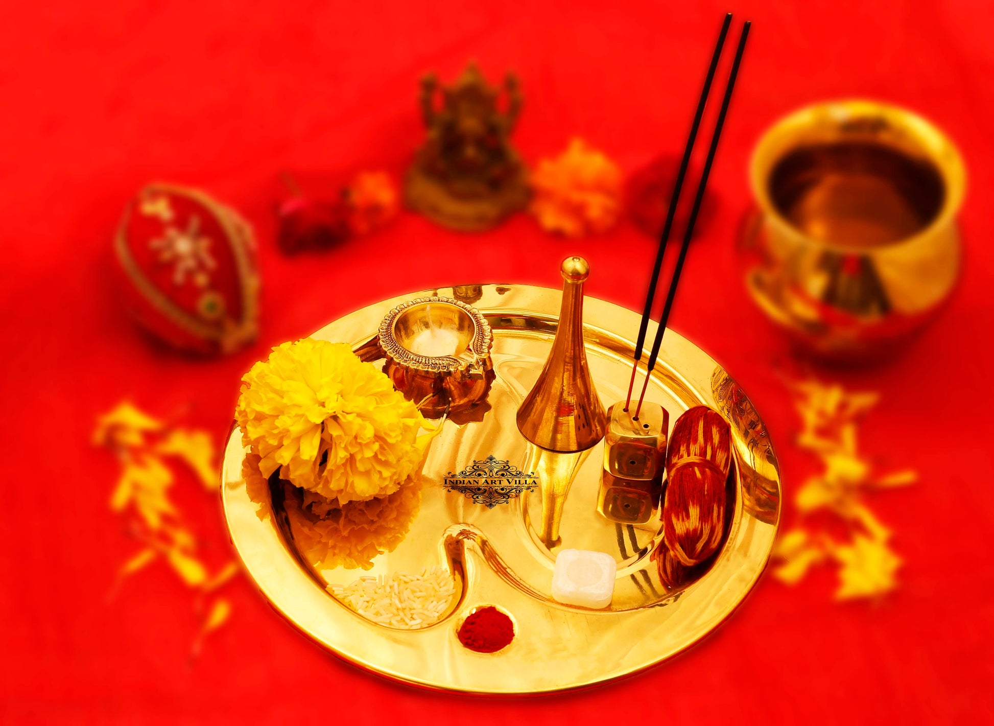 Pure Brass Om Design Pooja Thali Religious Spiritual Item