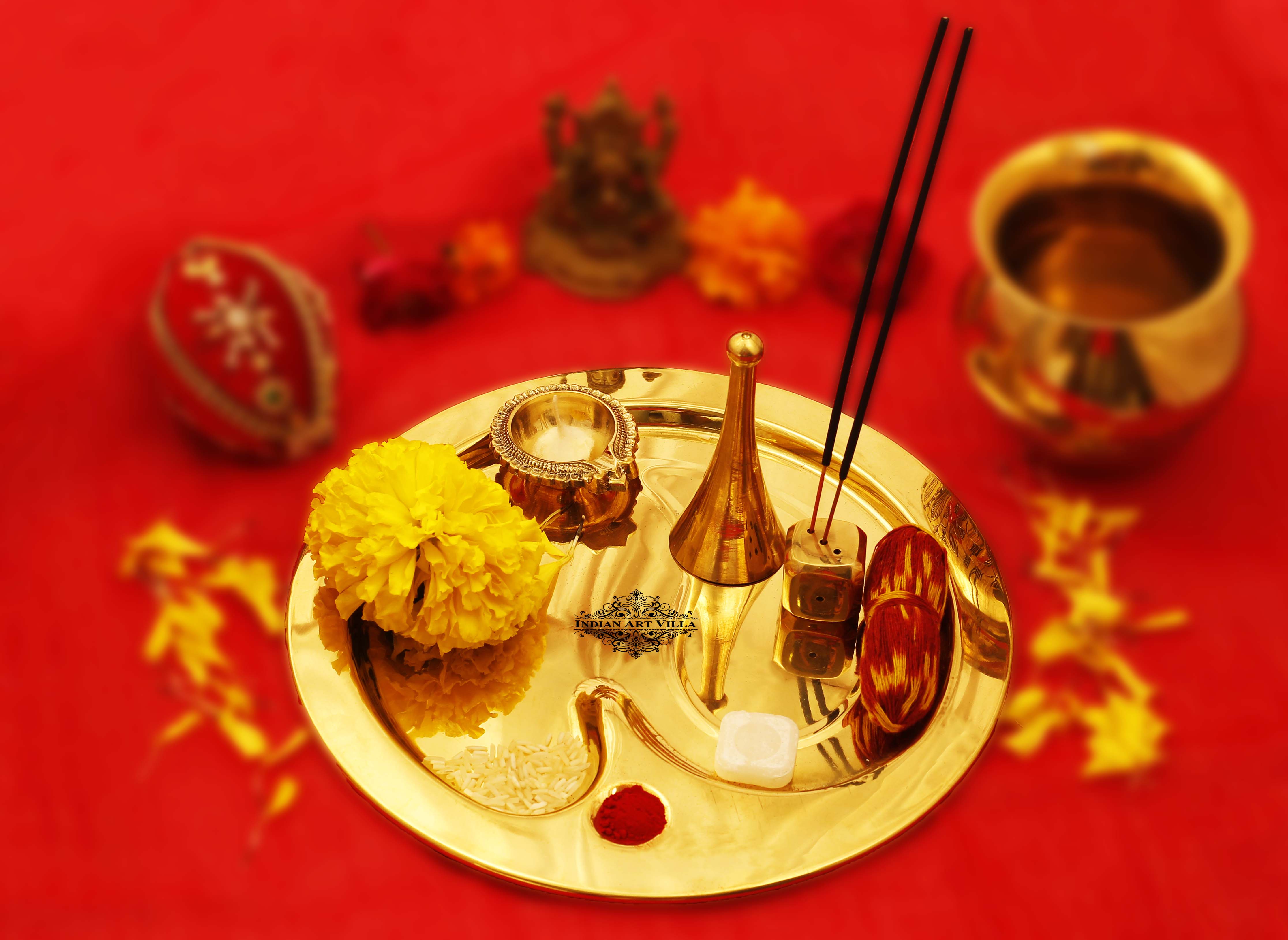 Pure Brass Om Design Pooja Thali Religious Spiritual Item