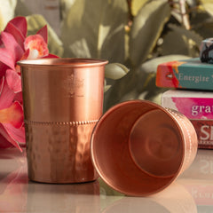 Pure Copper Lacquer Coated Plain & Hammered Design Glass 275 ML