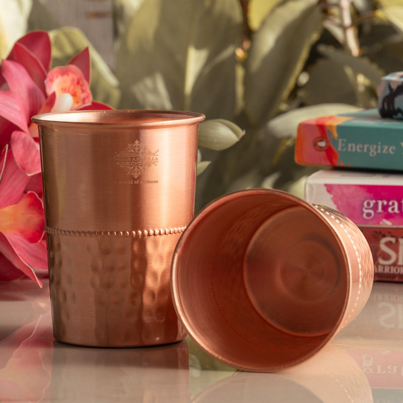 Pure Copper Lacquer Coated Plain & Hammered Design Glass 275 ML