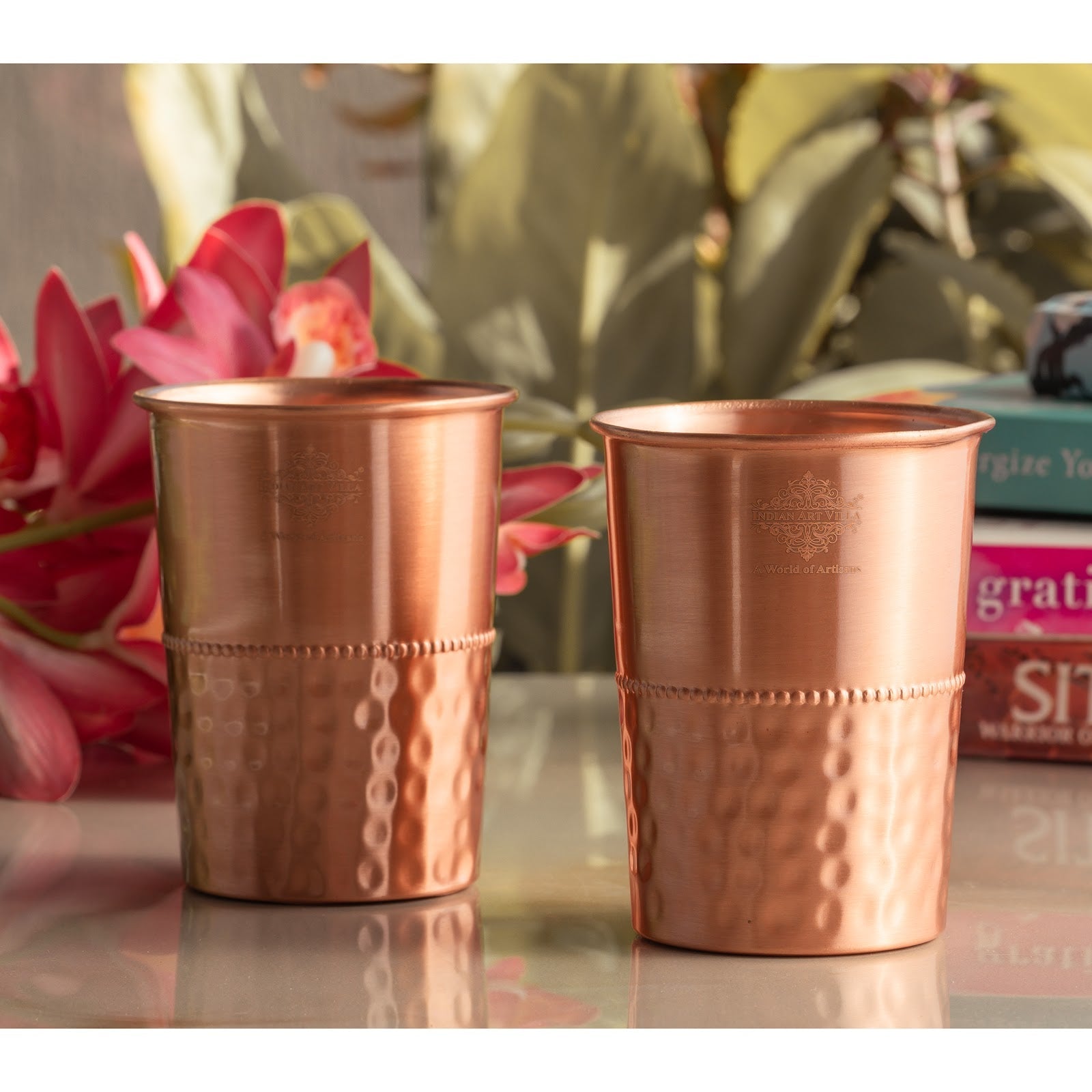 Pure Copper Lacquer Coated Plain & Hammered Design Glass 275 ML