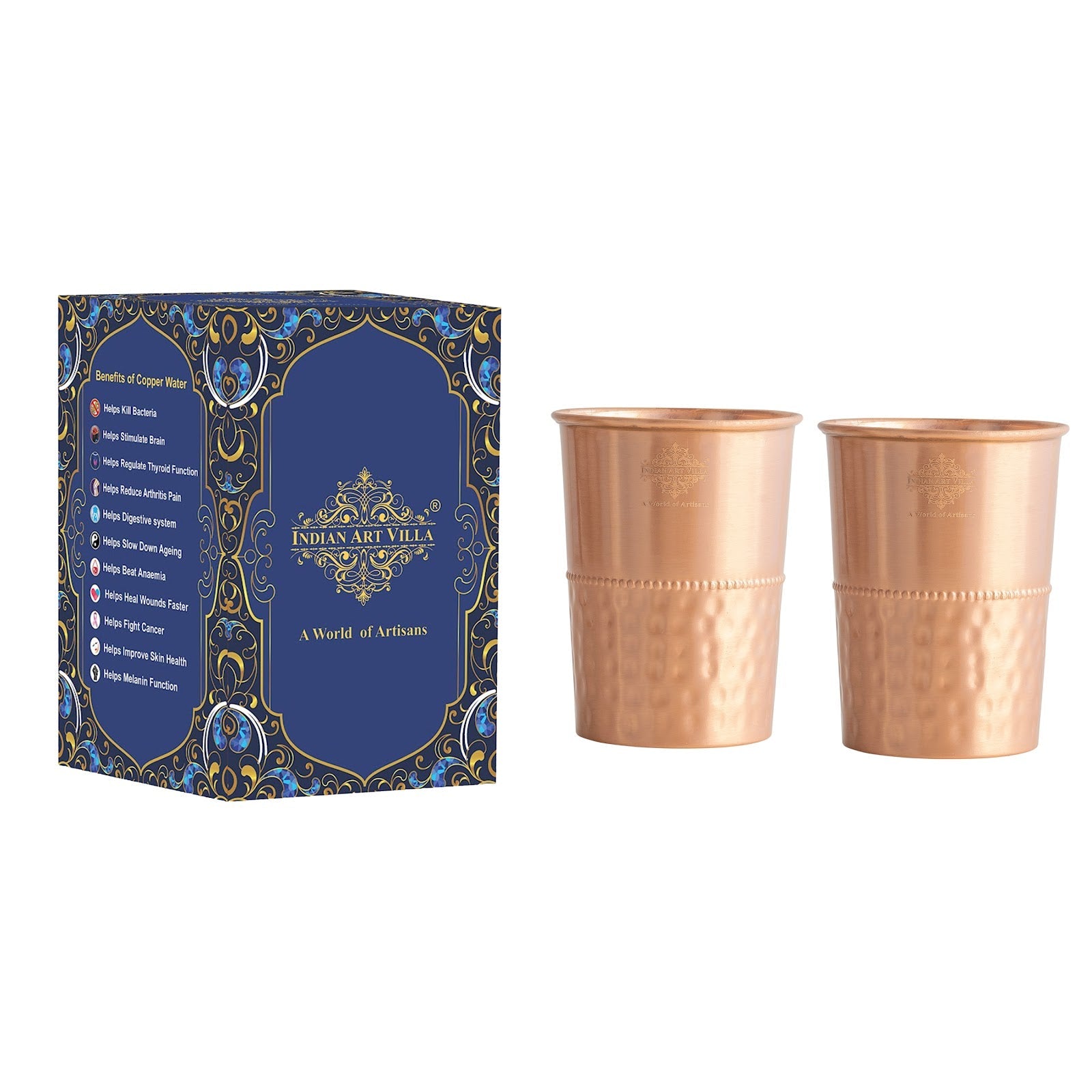 Pure Copper Lacquer Coated Plain & Hammered Design Glass 275 ML
