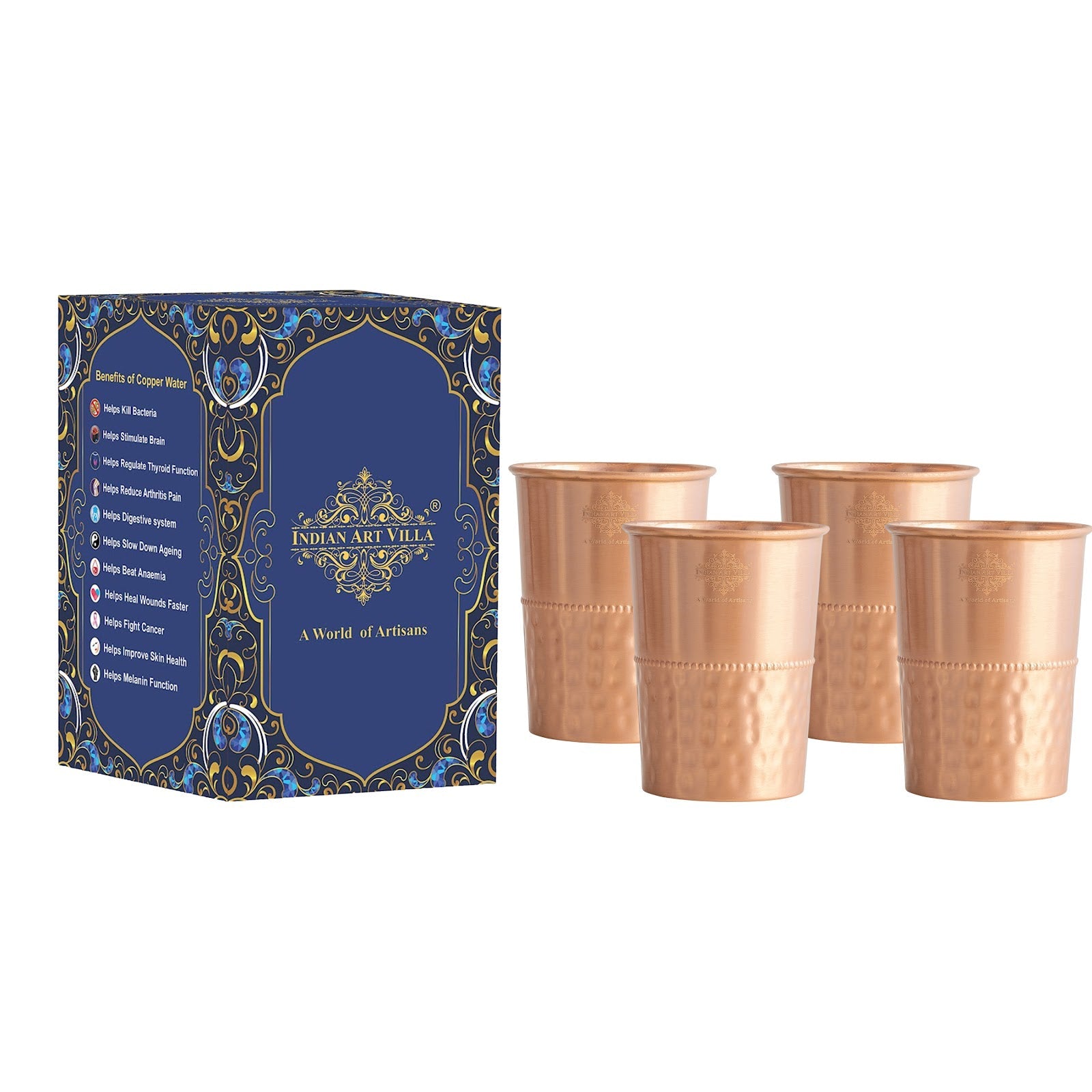 Pure Copper Lacquer Coated Plain & Hammered Design Glass 275 ML