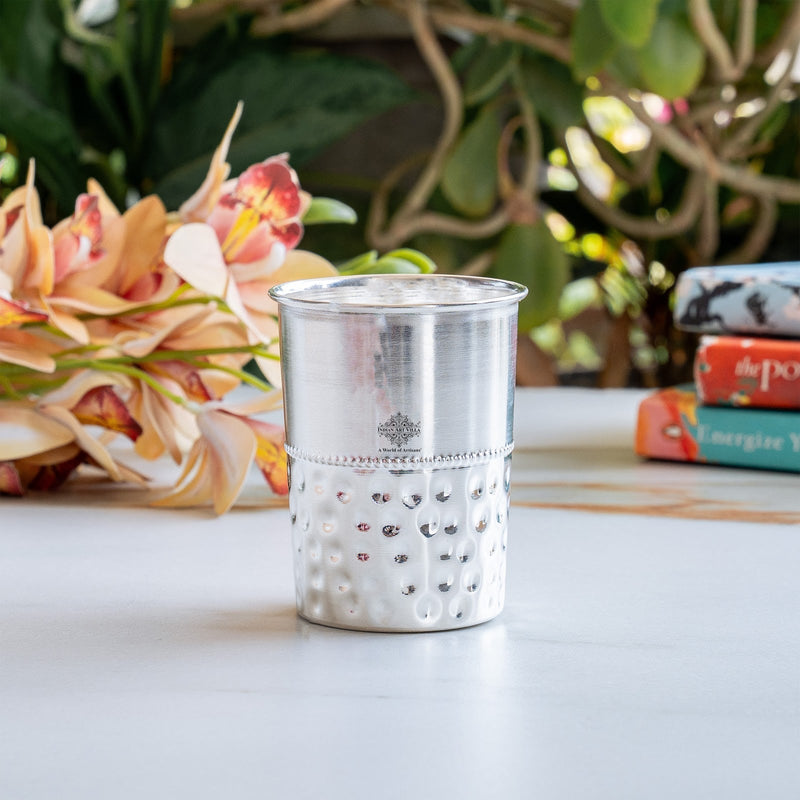 Silver Plated Glass With Half Hammered Design - 275 ML