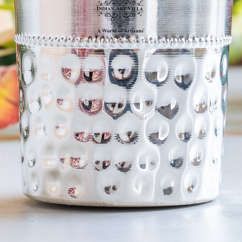 Silver Plated Glass With Half Hammered Design - 275 ML