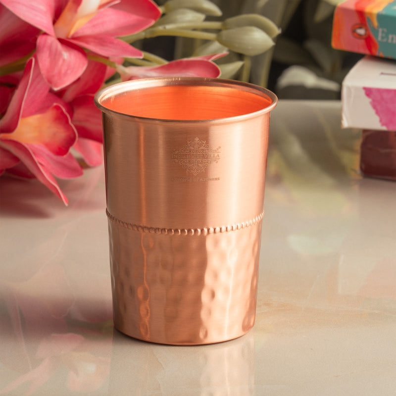 Pure Copper Lacquer Coated Plain & Hammered Design Glass 275 ML