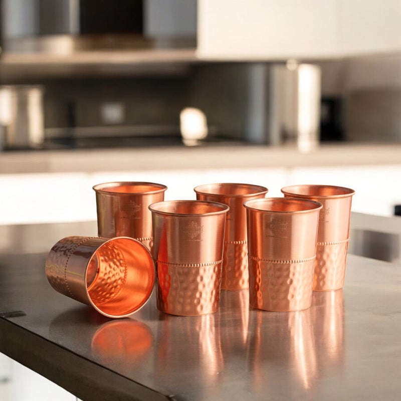 Pure Copper Lacquer Coated Plain & Hammered Design Glass 275 ML