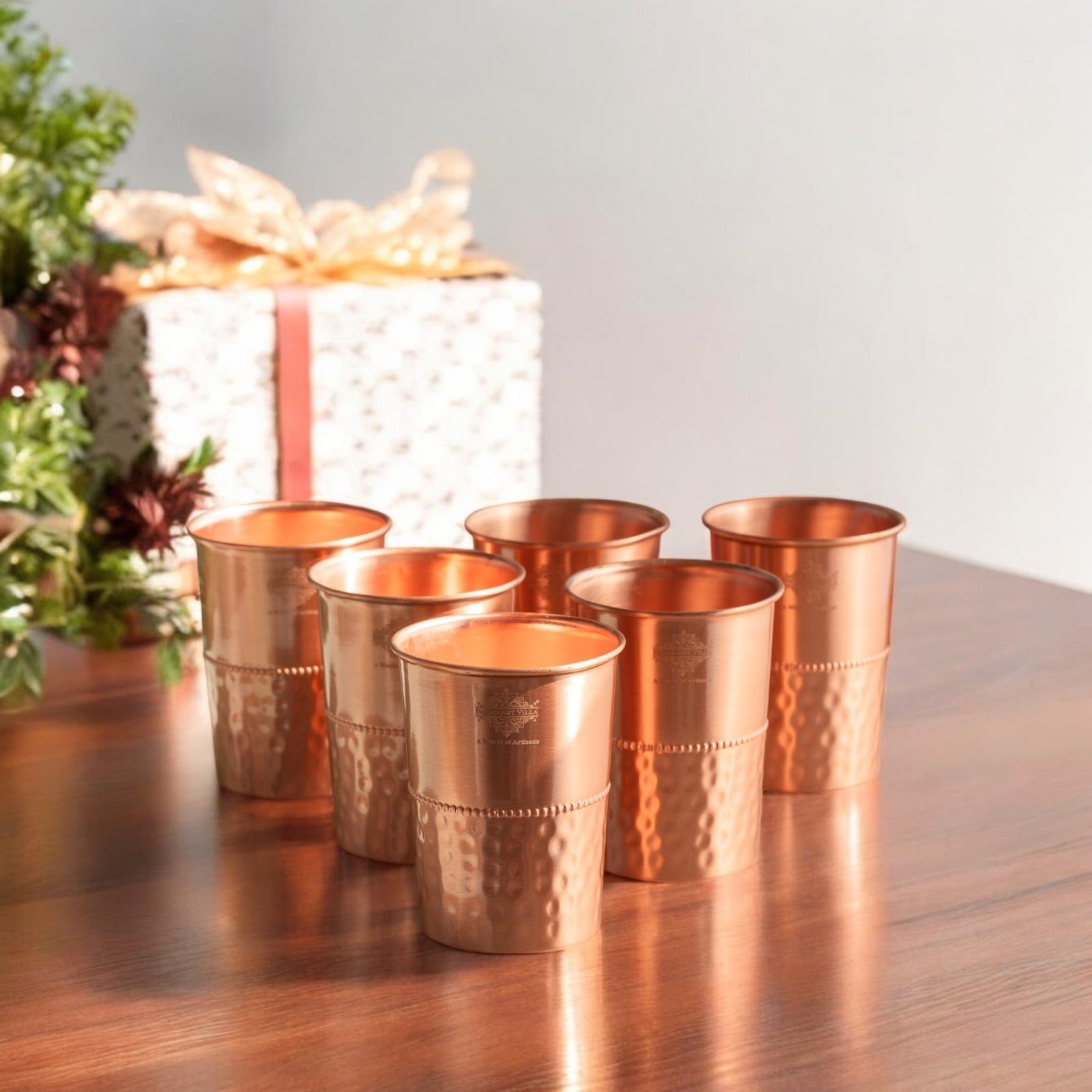 Pure Copper Lacquer Coated Plain & Hammered Design Glass 275 ML