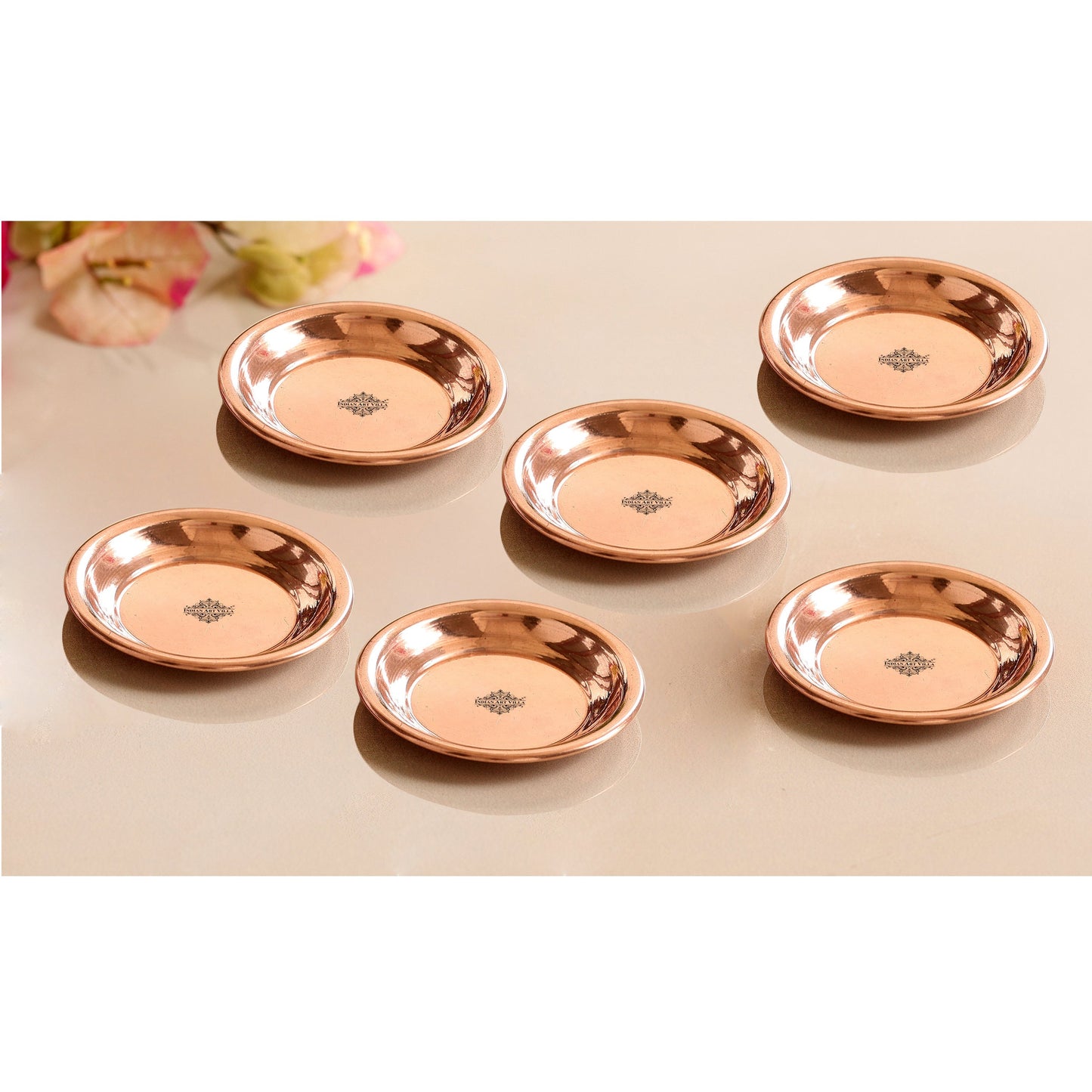 Copper Pooja Thali Plate, Poojan Purpose, Spiritual Gift Item, Set of 6 Copper Plate (Brown)