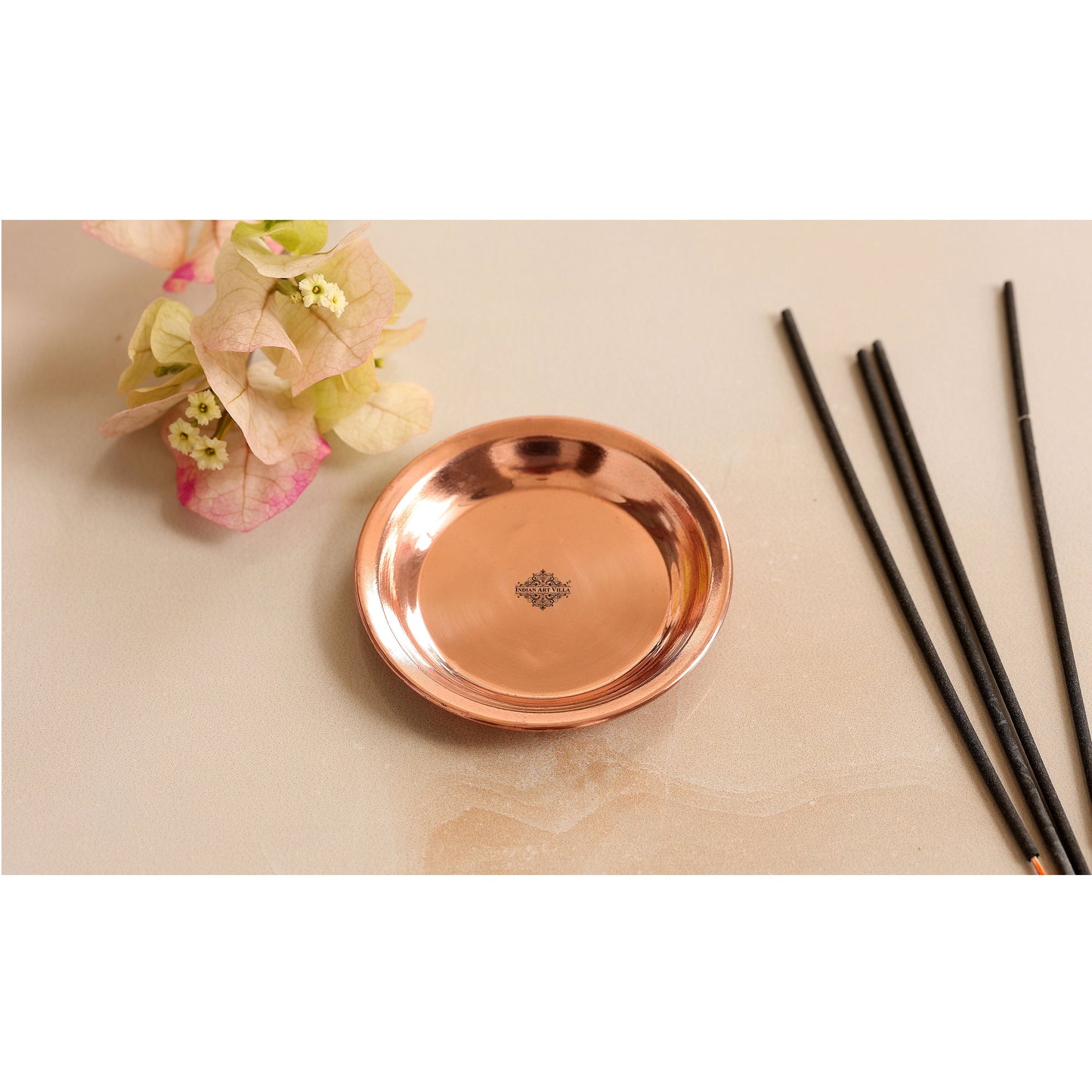 Copper Pooja Thali Plate, Poojan Purpose, Spiritual Gift Item, Set of 6 Copper Plate (Brown)