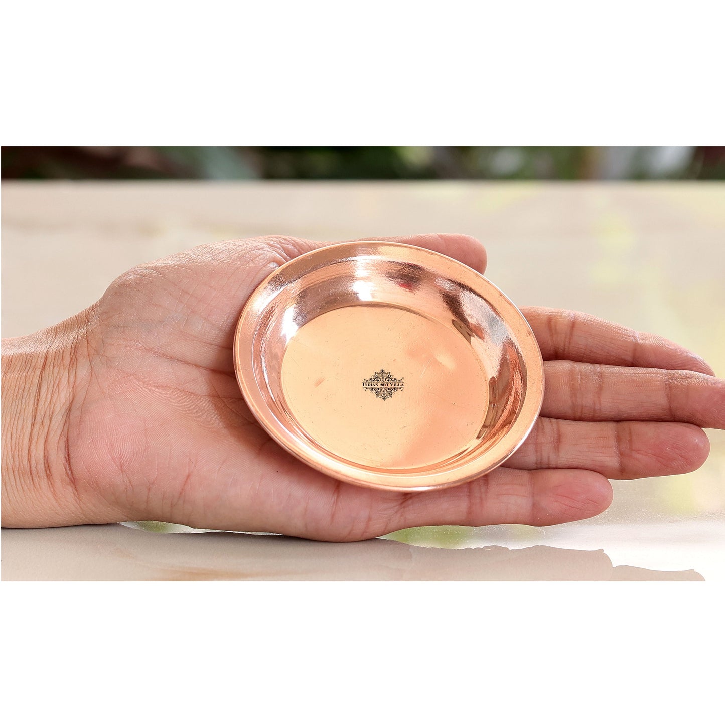 Copper Pooja Thali Plate, Poojan Purpose, Spiritual Gift Item, Set of 6 Copper Plate (Brown)