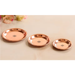 Copper Pooja Thali Plate, Poojan Purpose, Spiritual Gift Item, Set of 6 Copper Plate (Brown)