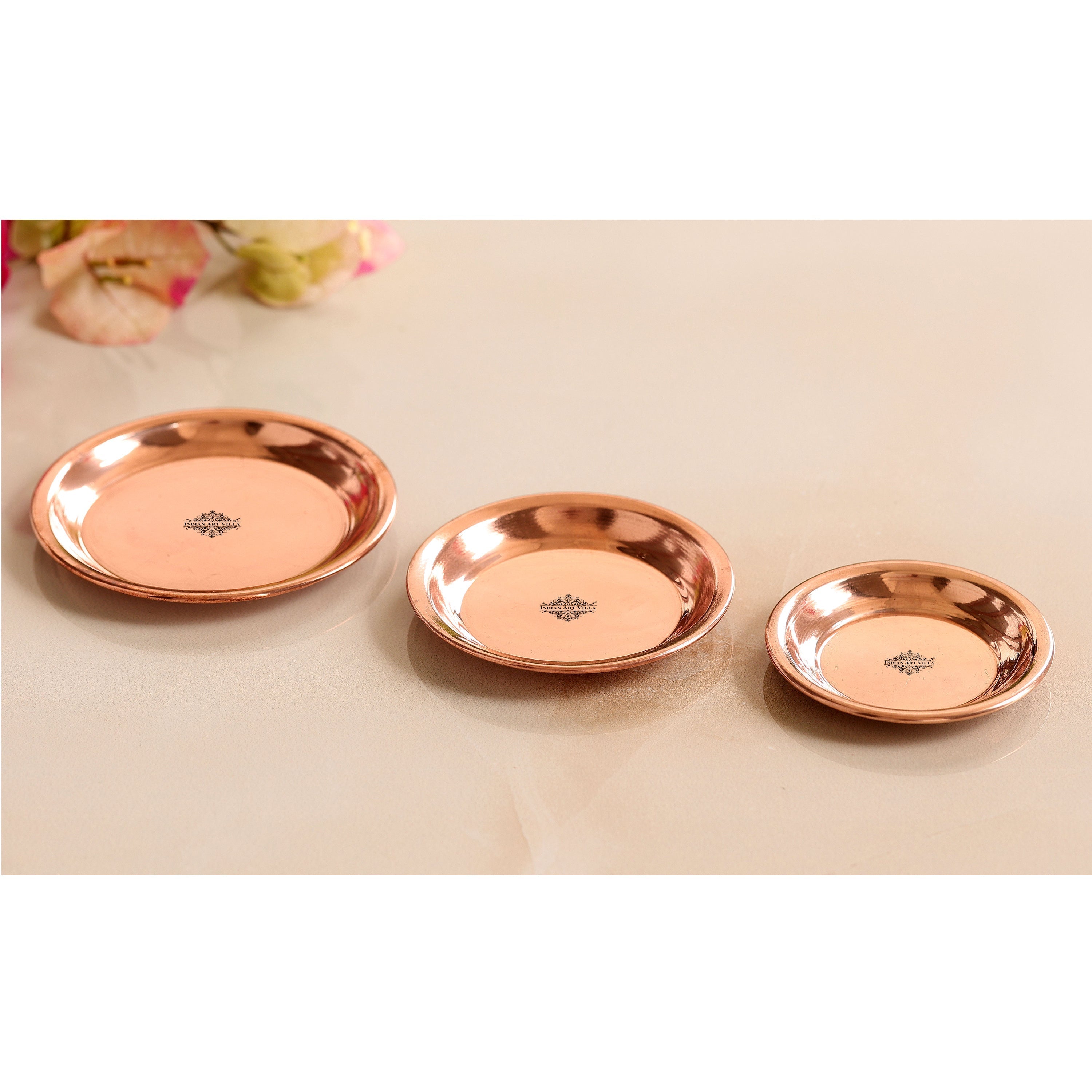 Copper Pooja Thali Plate, Poojan Purpose, Spiritual Gift Item, Set of 6 Copper Plate (Brown)