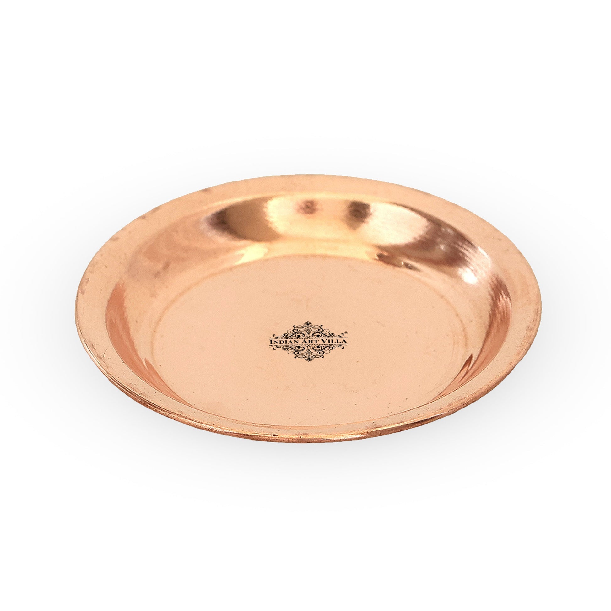 Copper Pooja Thali Plate, Poojan Purpose, Spiritual Gift Item, Set of 6 Copper Plate (Brown)