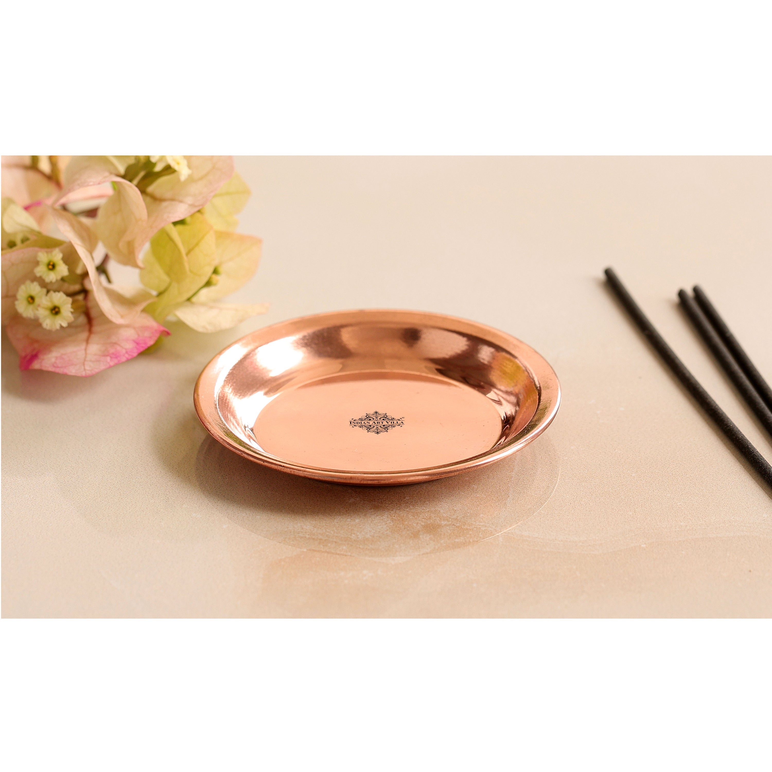 Copper Pooja Thali Plate, Poojan Purpose, Spiritual Gift Item, Set of 6 Copper Plate (Brown)