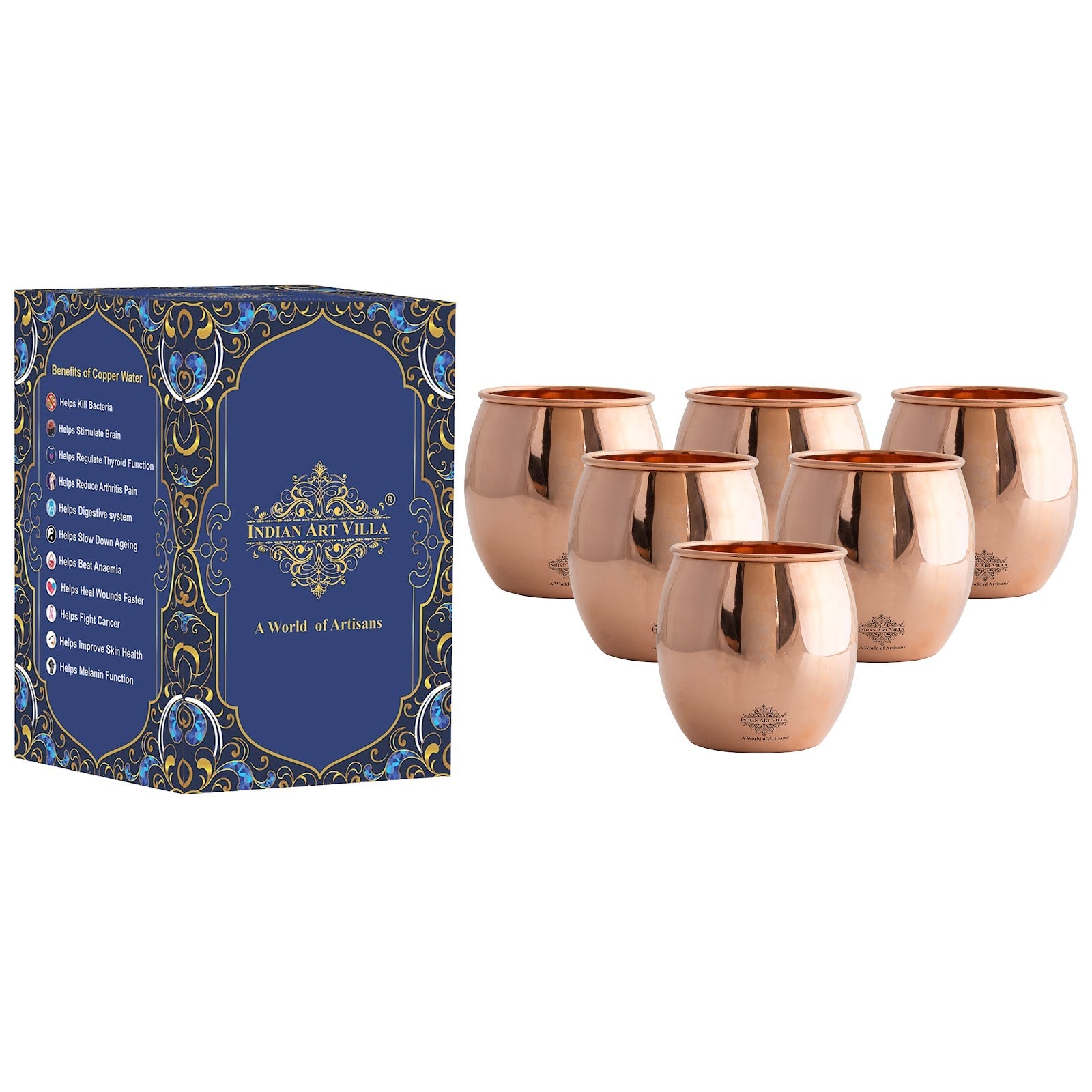Pure Copper Round Shaped Glass  550 ml