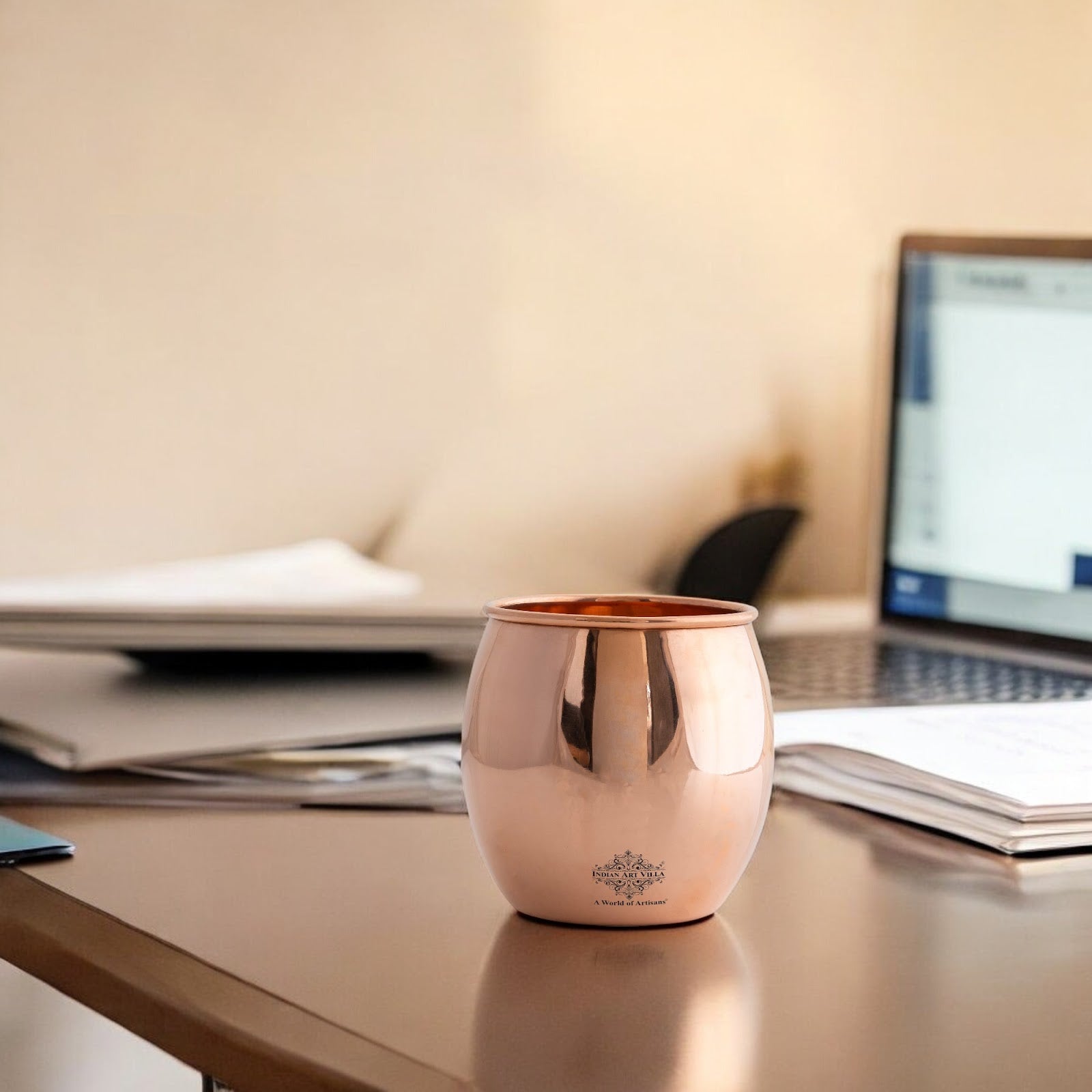 Pure Copper Round Shaped Glass  550 ml