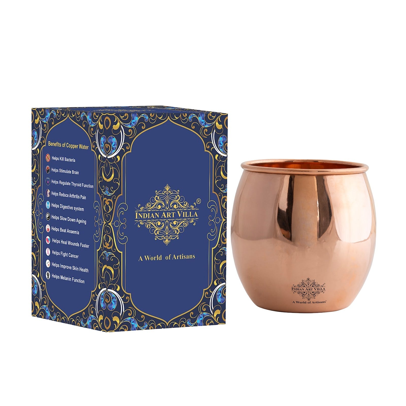 Pure Copper Round Shaped Glass  550 ml