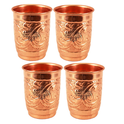 Pure Copper Engraved Leaf Design Glass 400ML