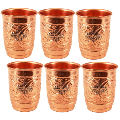 Pure Copper Engraved Leaf Design Glass 400ML