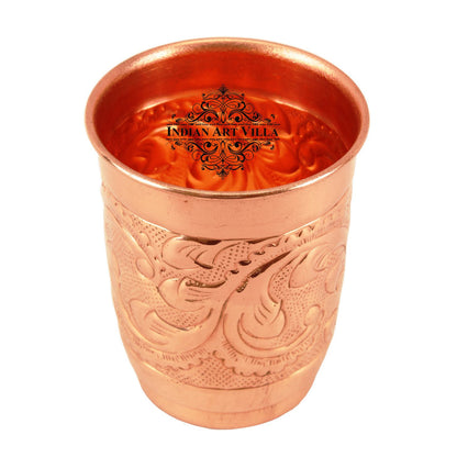 Pure Copper Engraved Leaf Design Glass 400ML