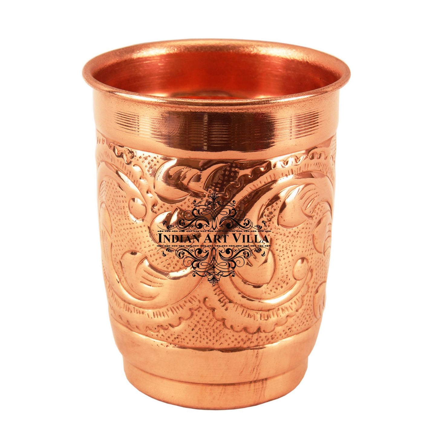 Pure Copper Engraved Leaf Design Glass 400ML
