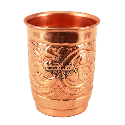 Pure Copper Engraved Leaf Design Glass 400ML