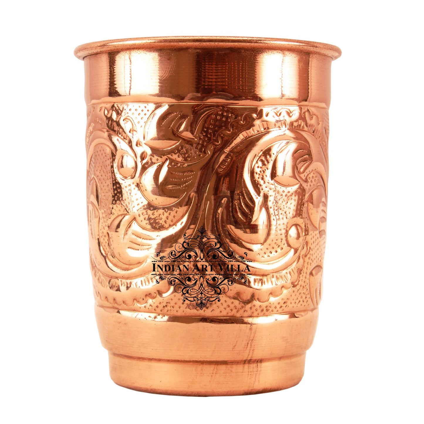 Pure Copper Engraved Leaf Design Glass 400ML