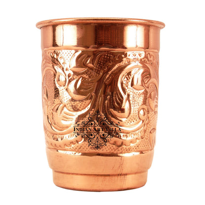 Pure Copper Engraved Leaf Design Glass 400ML