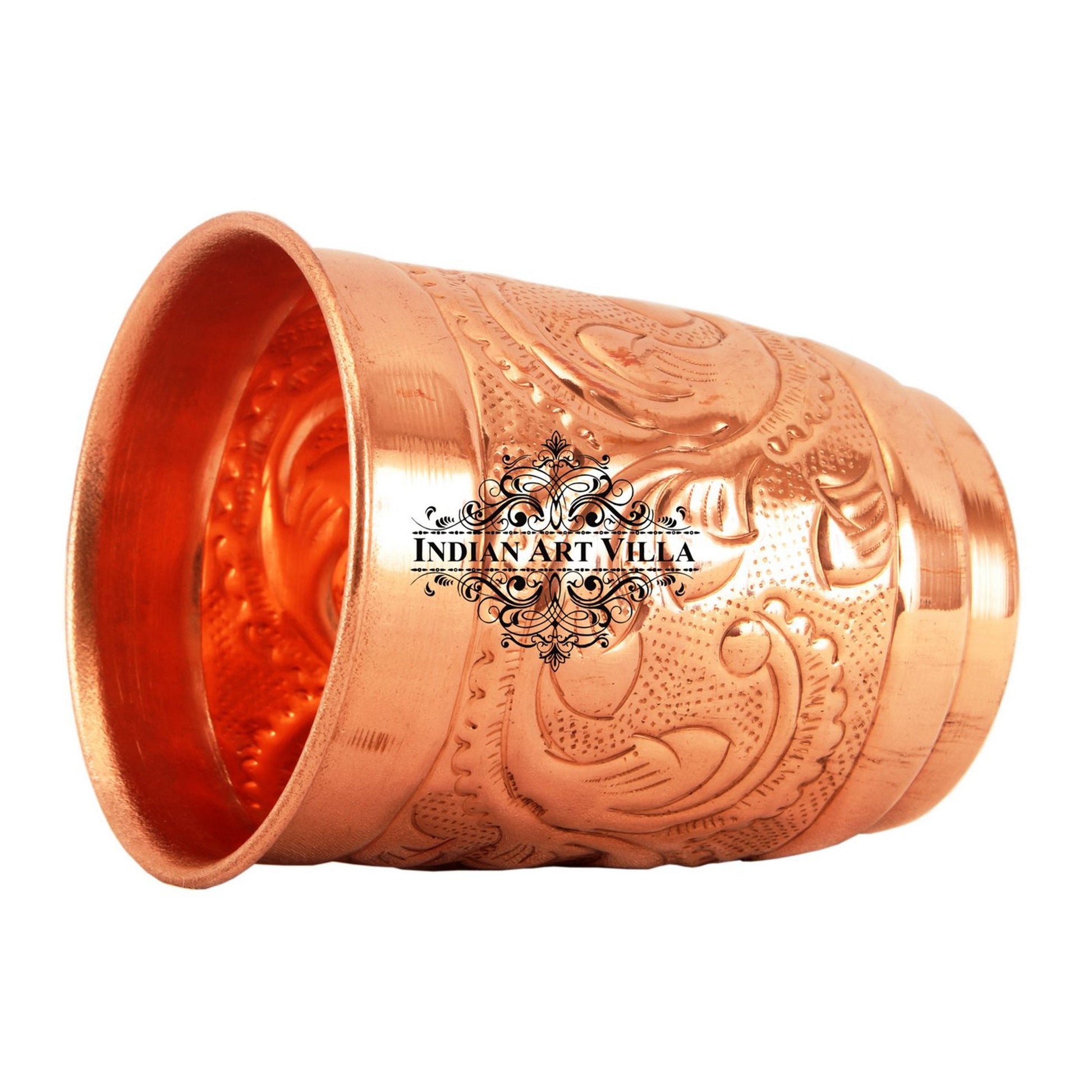 Pure Copper Engraved Leaf Design Glass 400ML