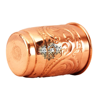 Pure Copper Engraved Leaf Design Glass 400ML