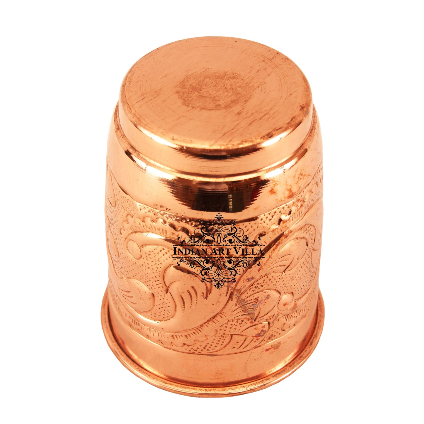 Pure Copper Engraved Leaf Design Glass 400ML