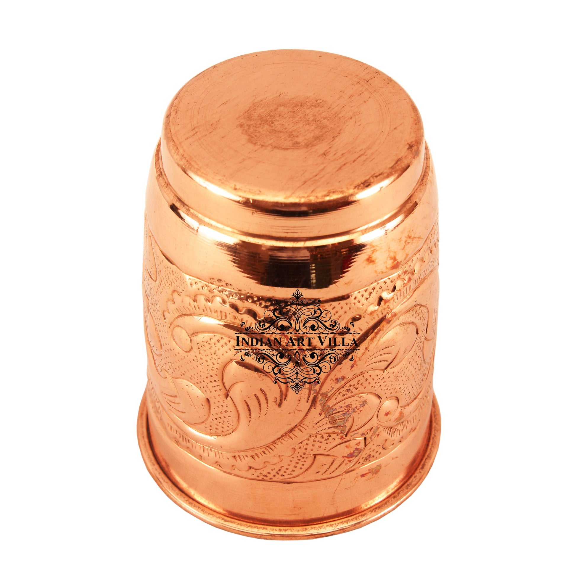 Pure Copper Engraved Leaf Design Glass 400ML