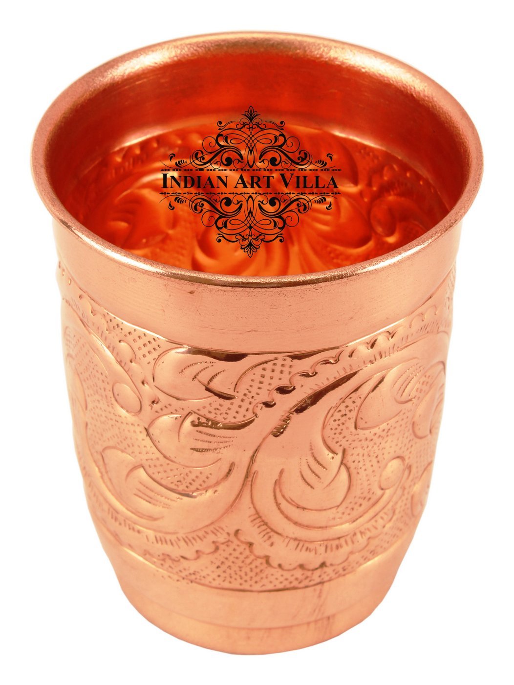 Pure Copper Engraved Leaf Design Glass 400ML