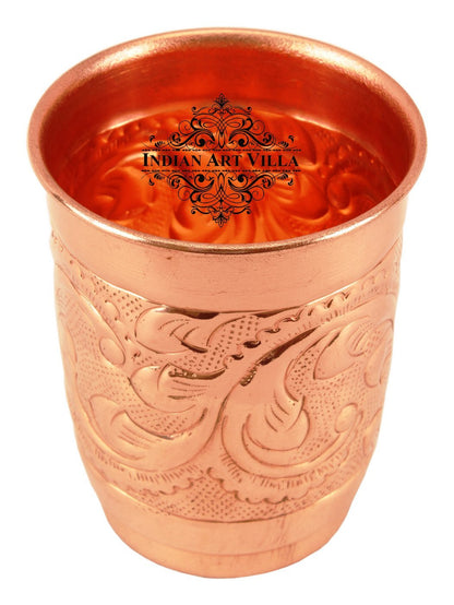 Pure Copper Engraved Leaf Design Glass 400ML