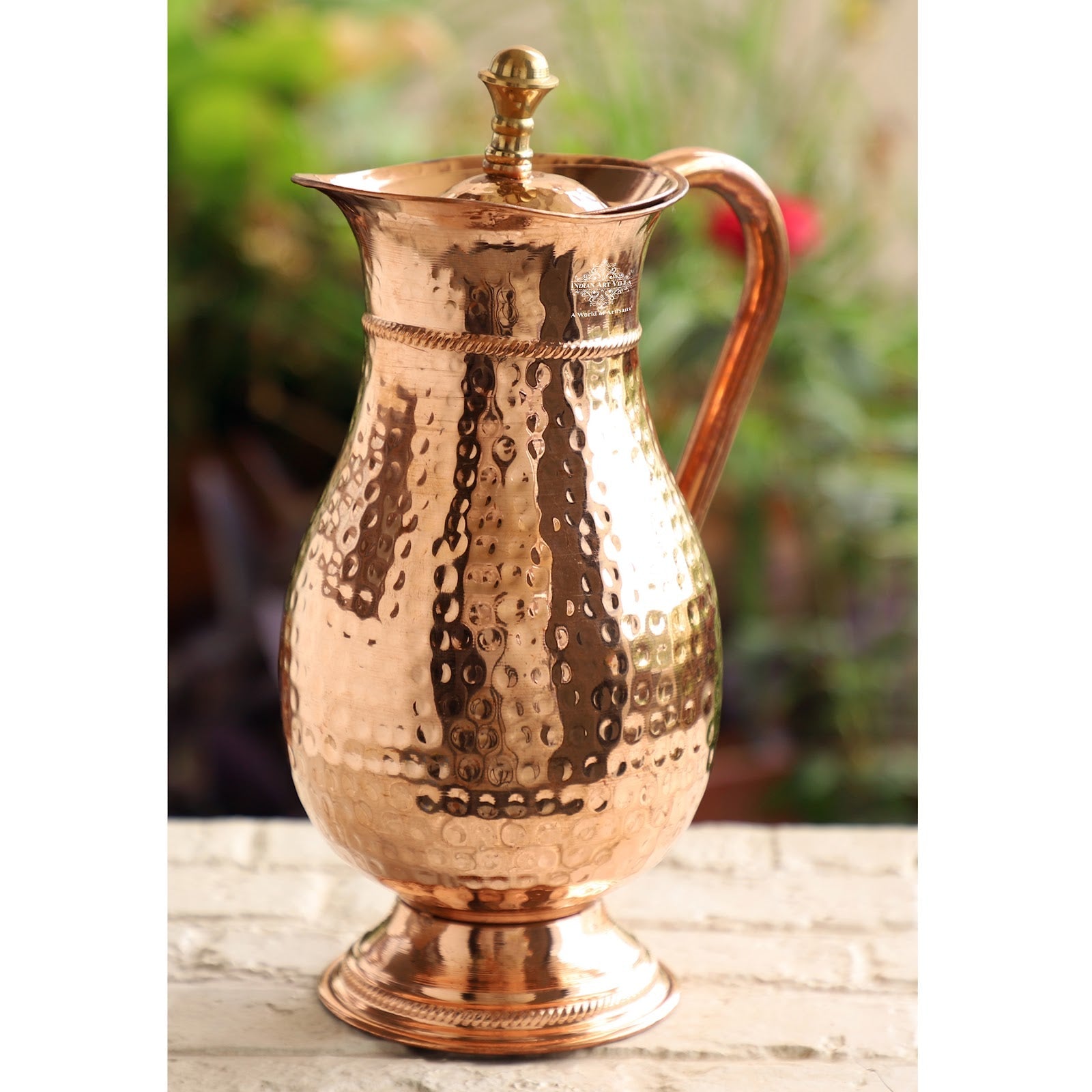 Pure Copper Antique Hammered Design Mughlai Jug with Lid