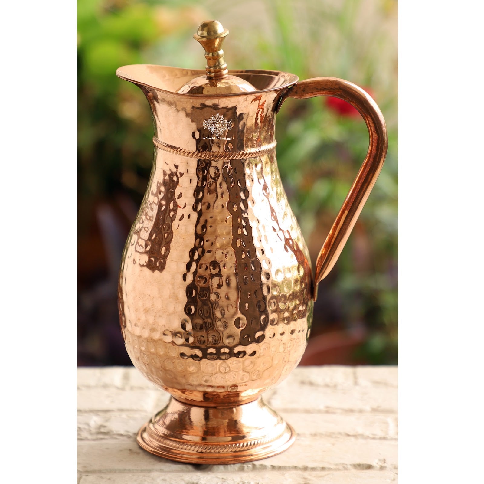 Pure Copper Antique Hammered Design Mughlai Jug with Lid