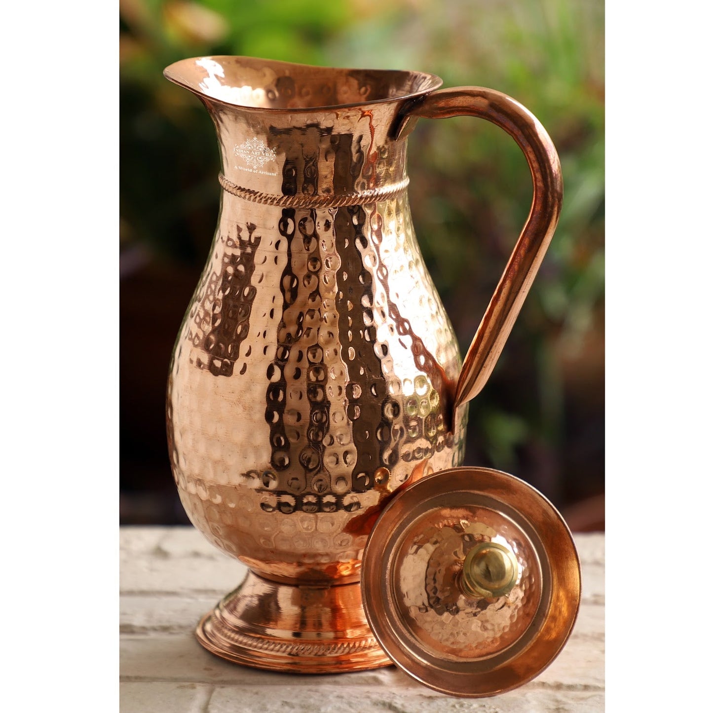 Pure Copper Antique Hammered Design Mughlai Jug with Lid