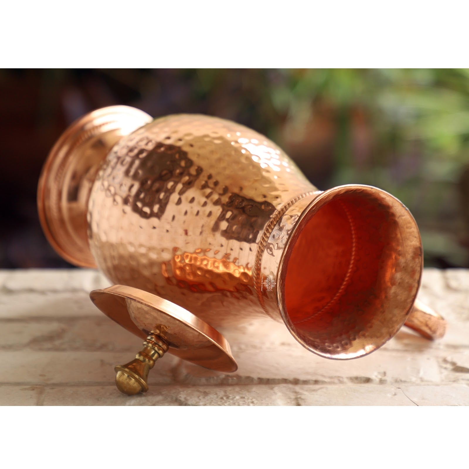 Pure Copper Antique Hammered Design Mughlai Jug with Lid