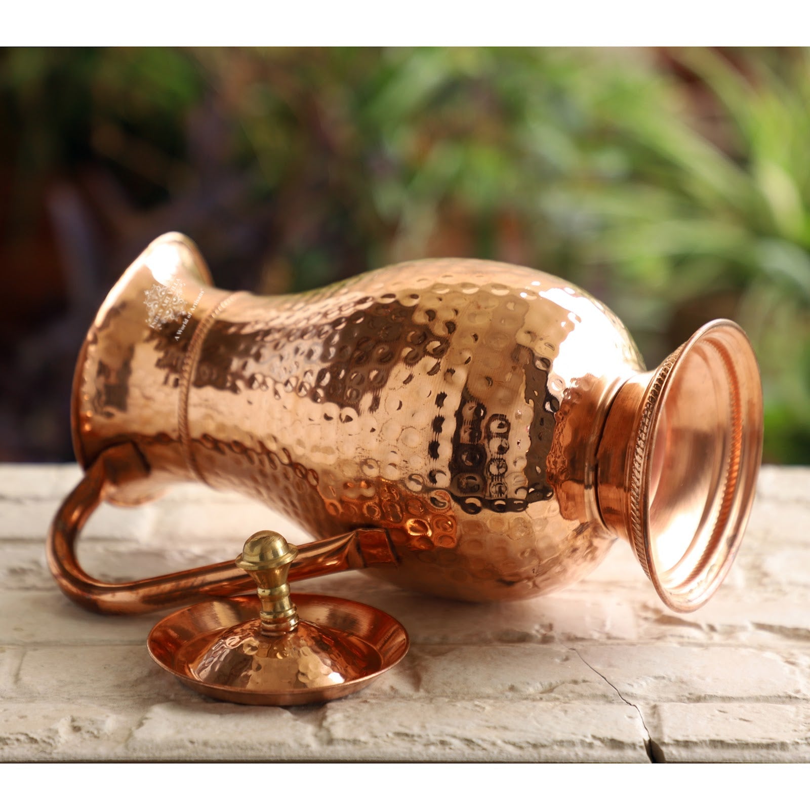 Pure Copper Antique Hammered Design Mughlai Jug with Lid