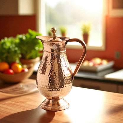 Pure Copper Antique Hammered Design Mughlai Jug with Lid