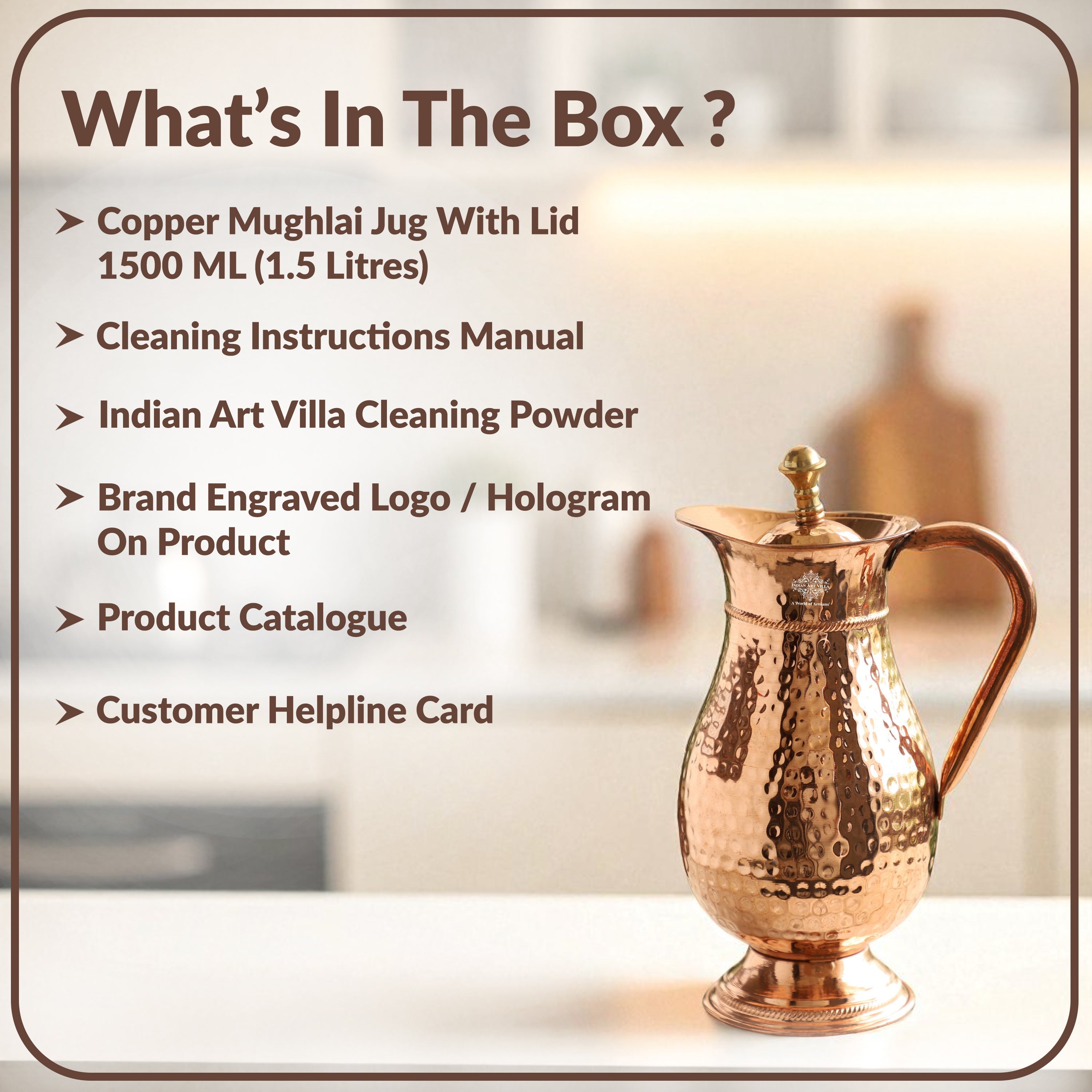 Pure Copper Antique Hammered Design Mughlai Jug with Lid