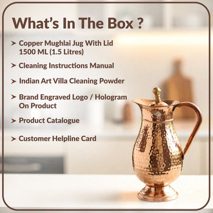 Pure Copper Antique Hammered Design Mughlai Jug with Lid