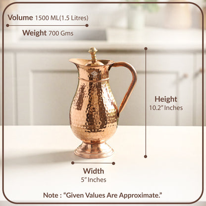 Pure Copper Antique Hammered Design Mughlai Jug with Lid