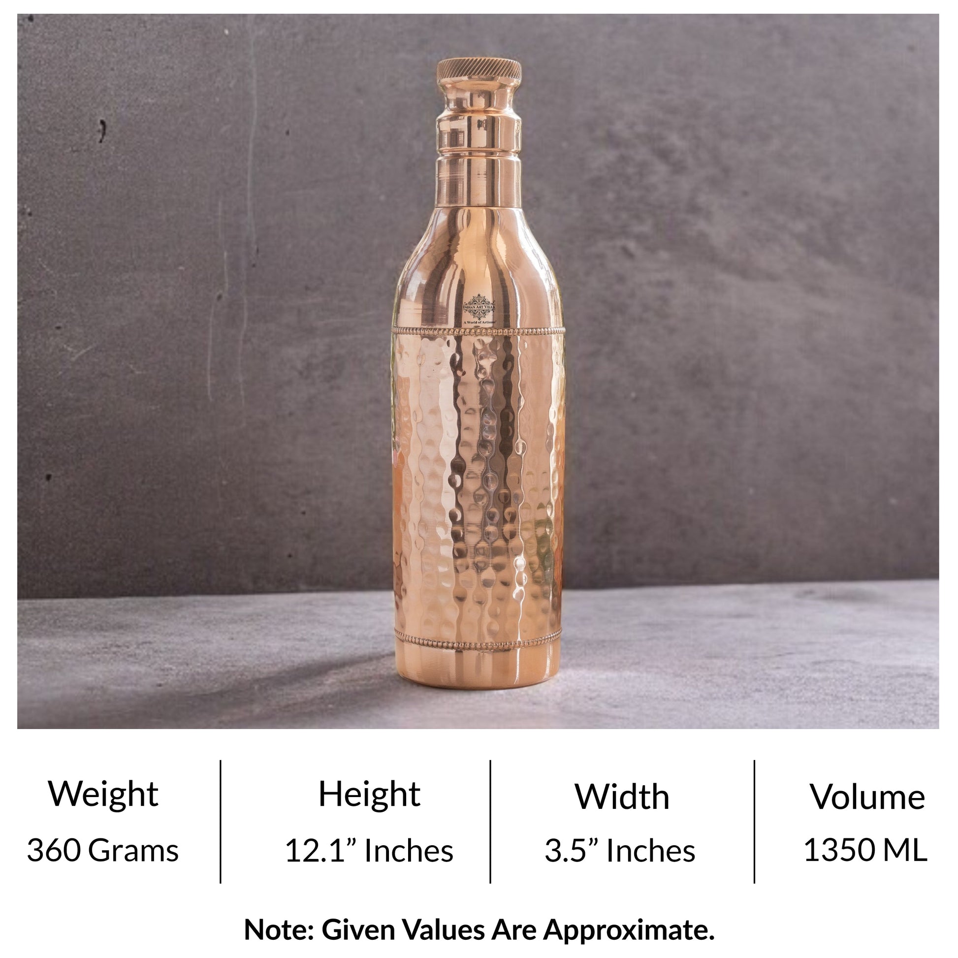 Pure Copper Bottle For Cocktail Wine Shaker With Hammered Design