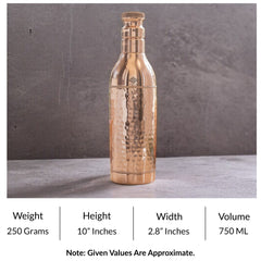Pure Copper Bottle For Cocktail Wine Shaker With Hammered Design