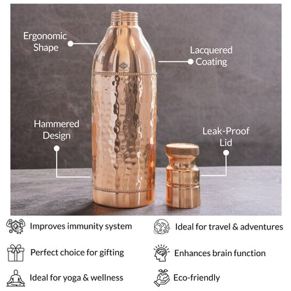 Pure Copper Bottle For Cocktail Wine Shaker With Hammered Design