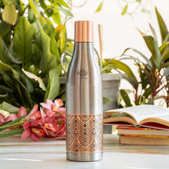 Half Embossed Copper Bottle with Lacquer Coated Finish With Nickel Plating